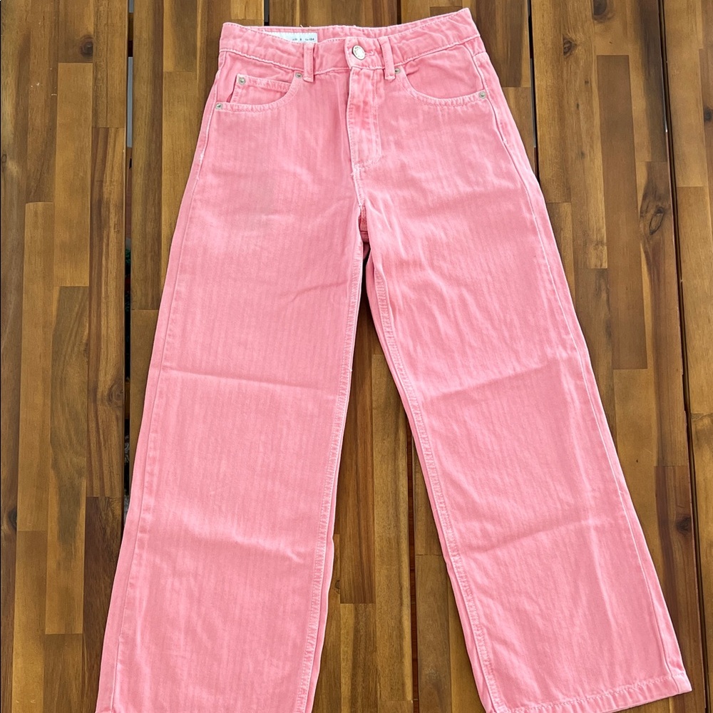 Zara Pink wide leg ankle jean